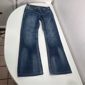 Rock and Roll Cowgirl Bootcut Jeans Women 28x34 Mid Rise Dark Wash